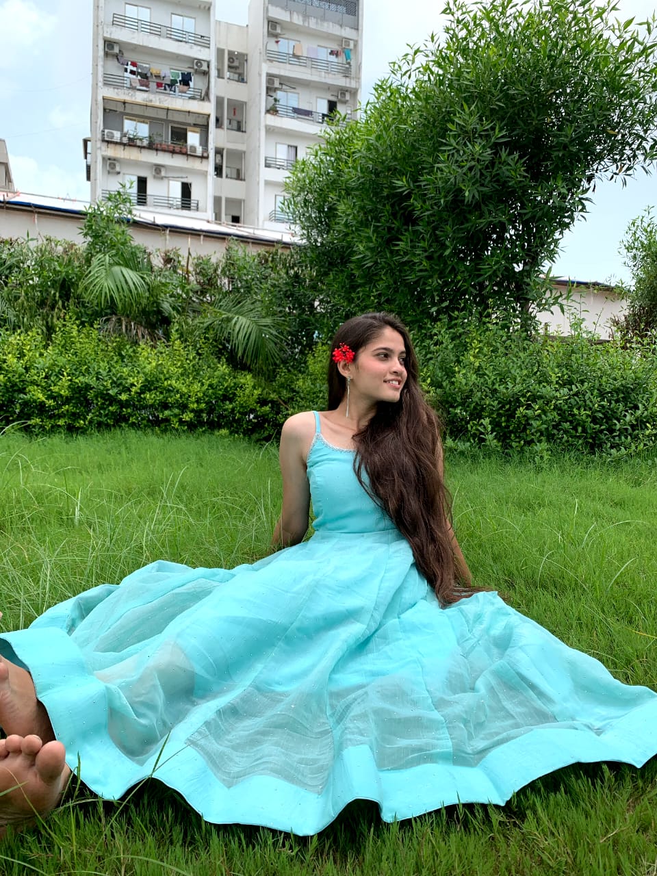 Sea Blue Anarkali Set