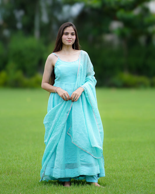 Sea Blue Anarkali Set