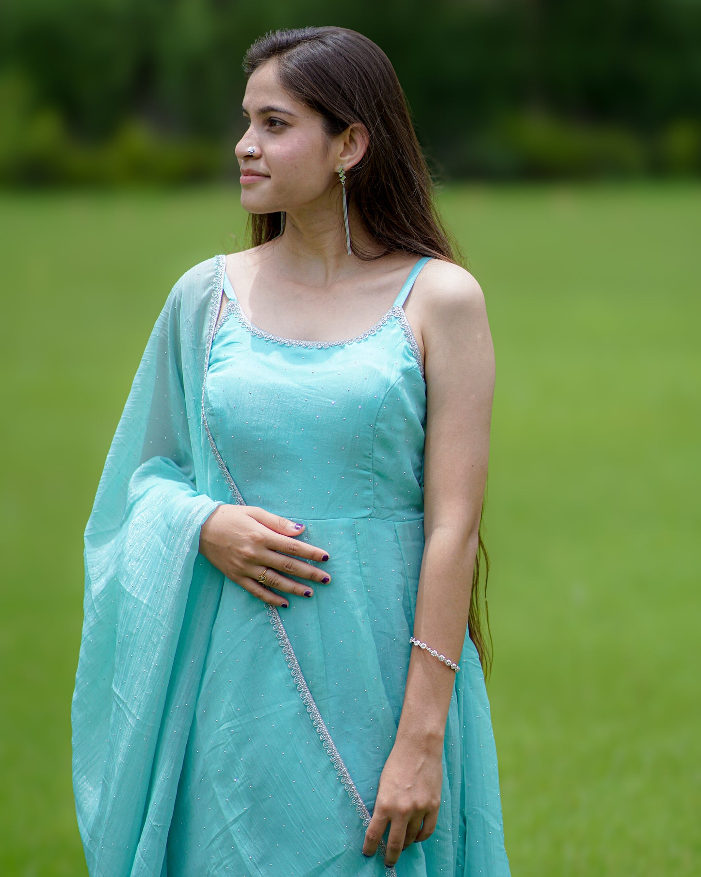 Sea Blue Anarkali Set