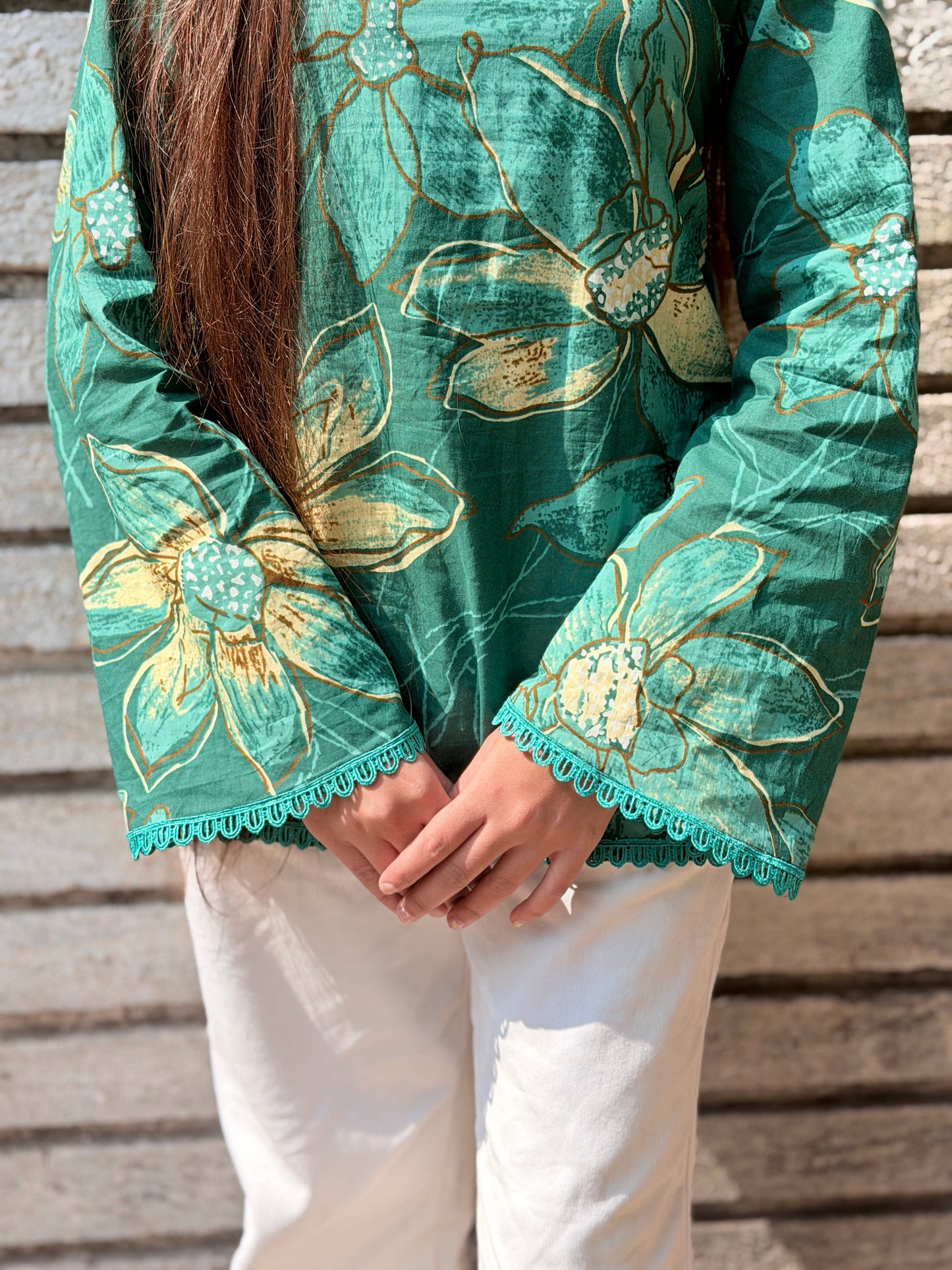 Green Bell Sleeves Kurti