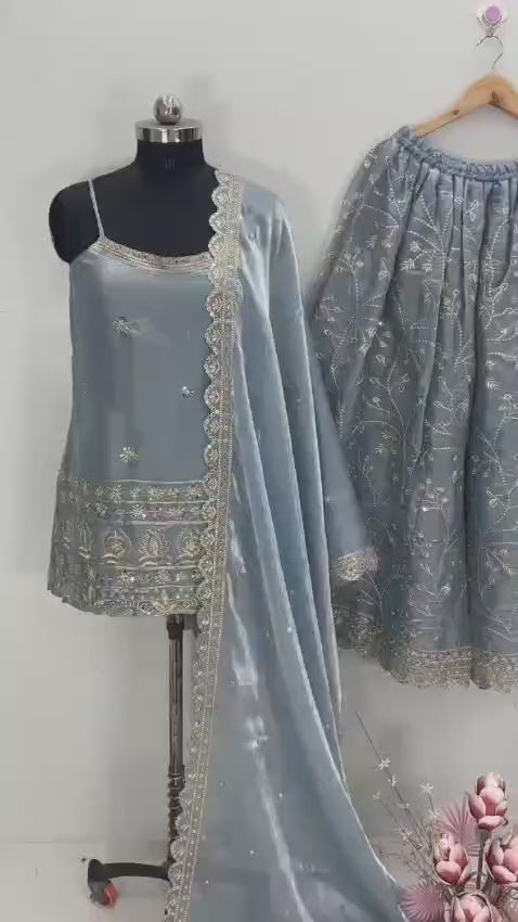 Grey tissue silk garara suit set
